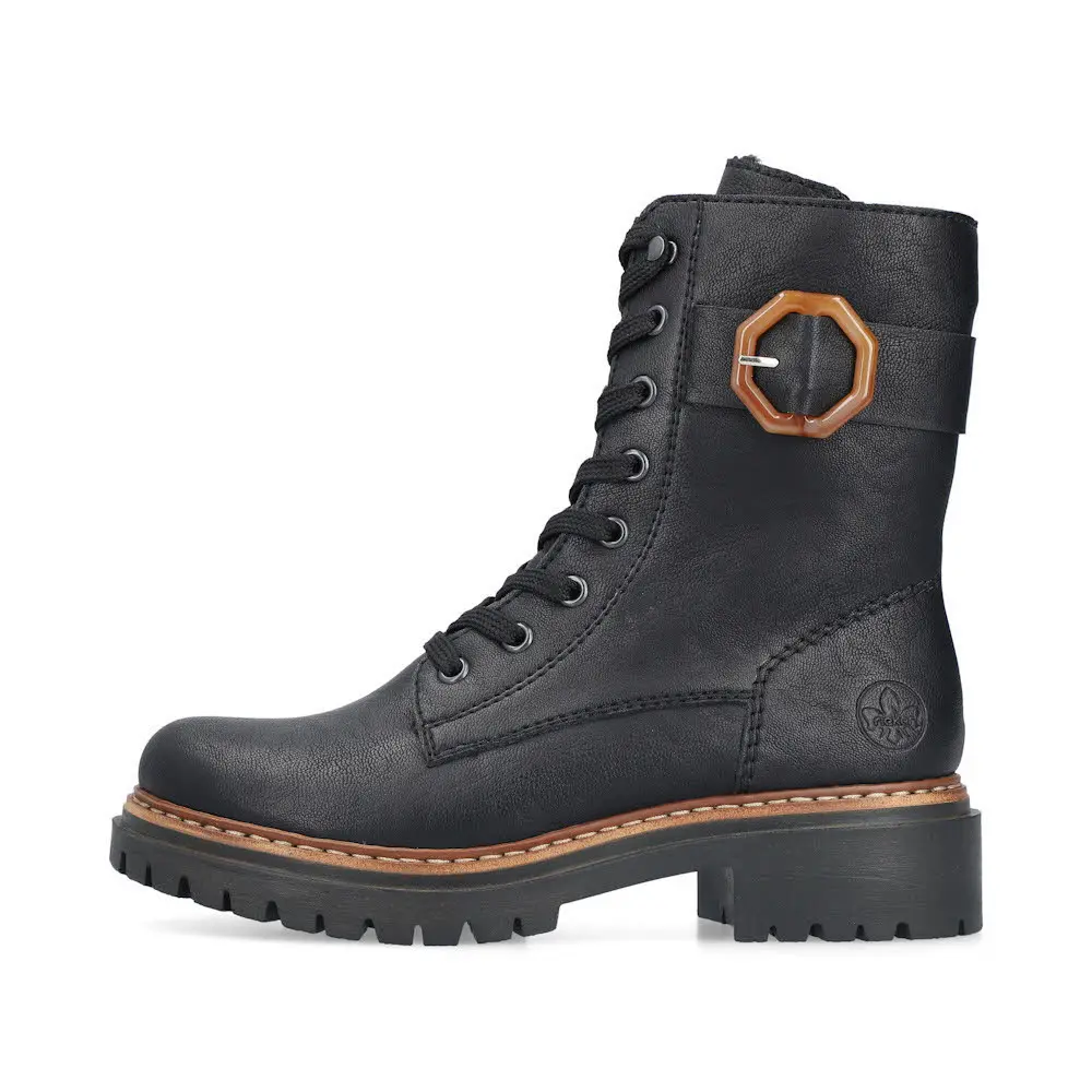Rieker Damen Schnürstiefel Freizeitstiefel Stiefelette gefüttert schwarz