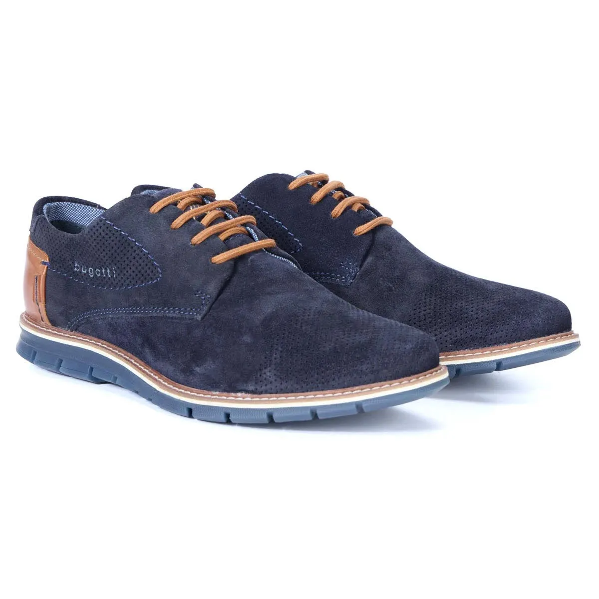 bugatti Lace-Up Schnürschuh Leder Herren blau