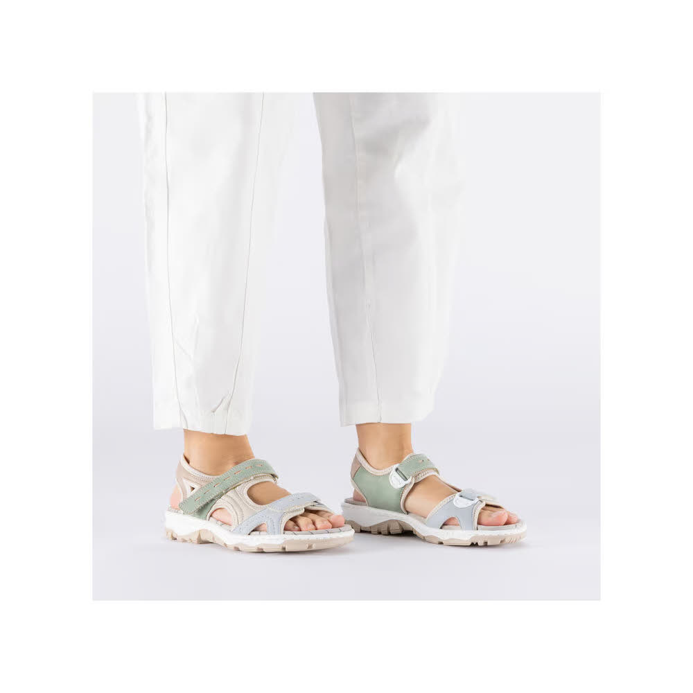 Rieker FSK Damen Sandalen Trekkingsandalen beige/grün/blau