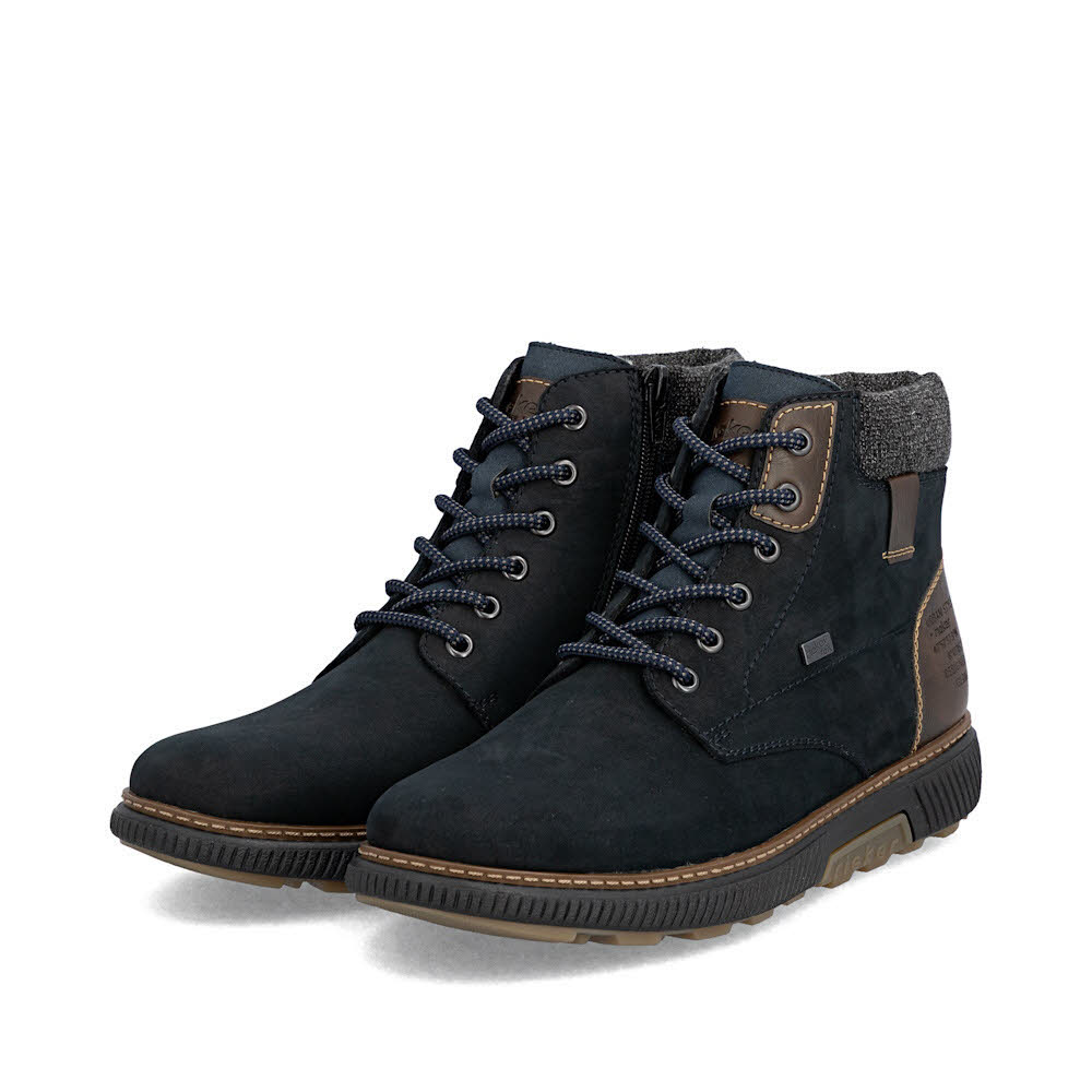 Rieker Herren Schnürstiefel Freizeitstiefel Stiefelette gefüttert dunkelblau