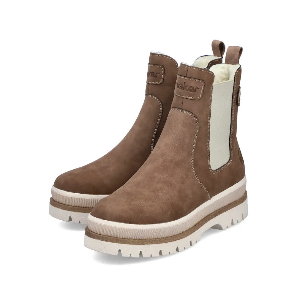 Rieker Chelsea Boots Damen Stiefelette Kurzstiefel gefüttert braun