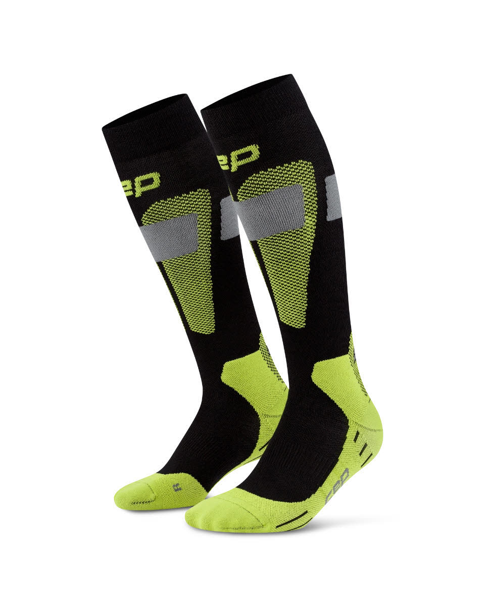 CEP SKI MERINO SOCKS TALL 3.0 Herren Skisocken Kompressionssocken black/lime
