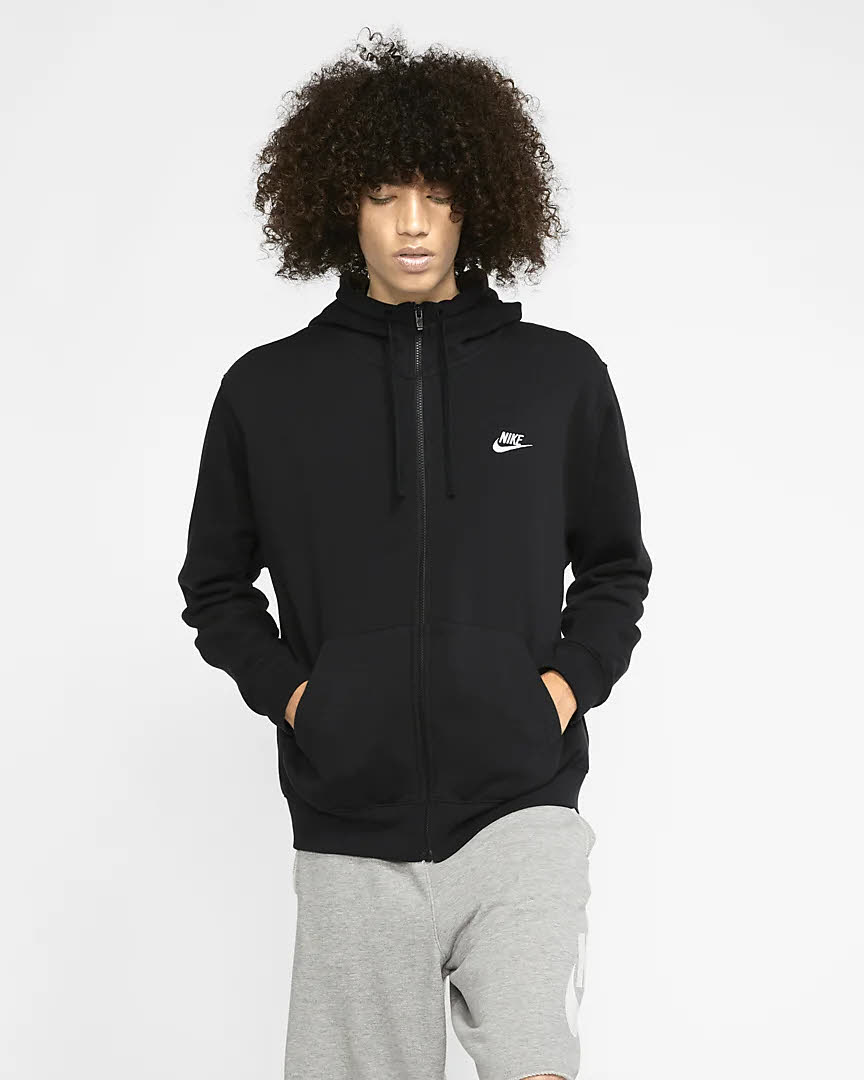 Nike M NSW CLUB HOODIE FZ BB Herren Sweatjacke Kapuzenjacke Sportweste schwarz NEU
