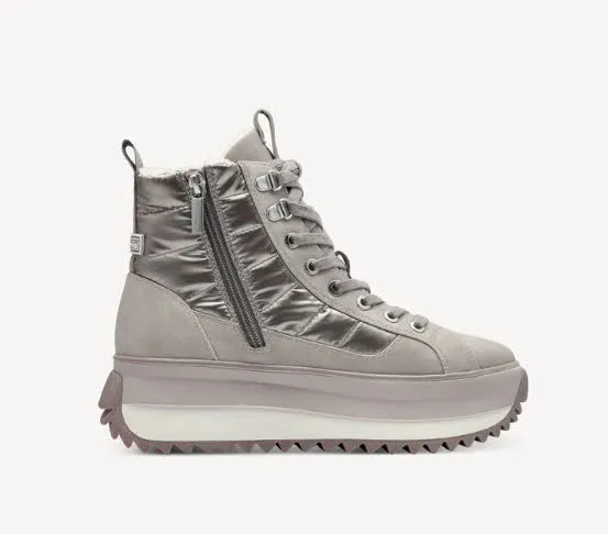 Tamaris Damen Boots Winterstiefeletten Schnürer graubeige
