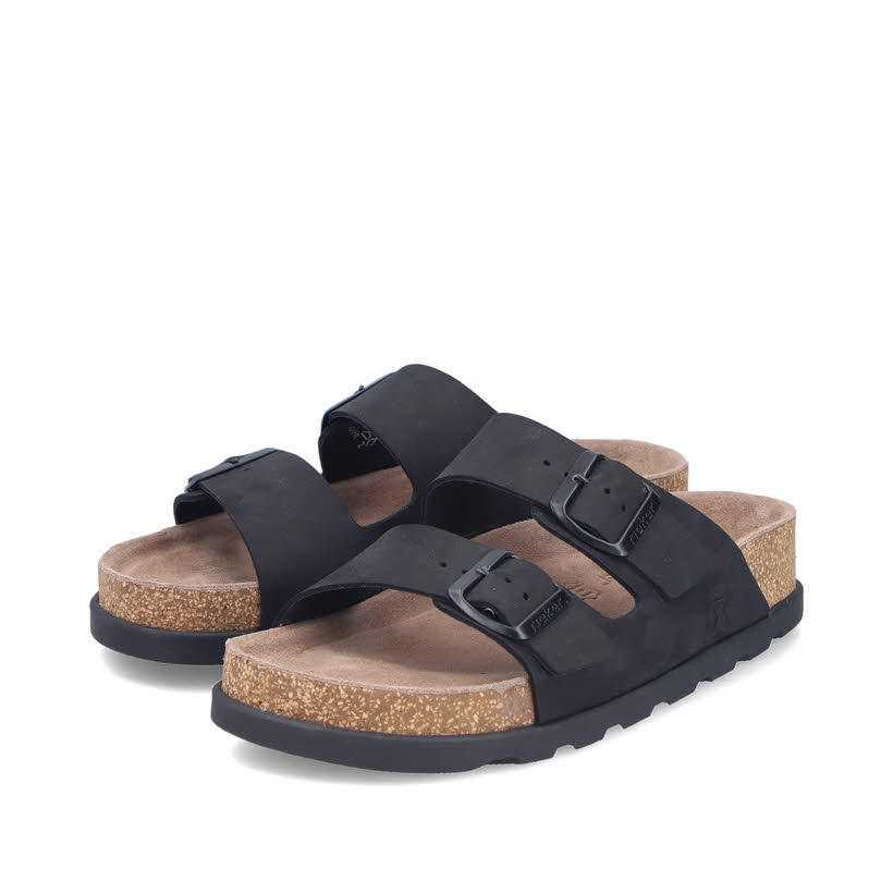Rieker Damen Sandalen Hausschuhe Pantoletten schwarz