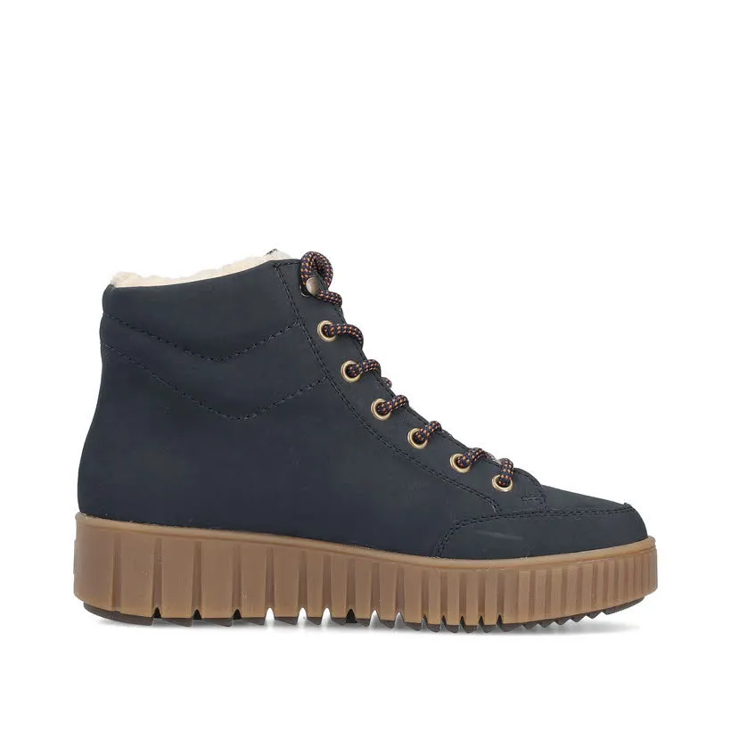 Rieker Damen Schnürstiefel Sneaker gefüttert blau