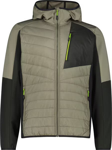 CMP MAN Hybrid Jacket FIX Hood Herren Hybridjacke aus Fleece Stretch Performance mit Kapuze sage