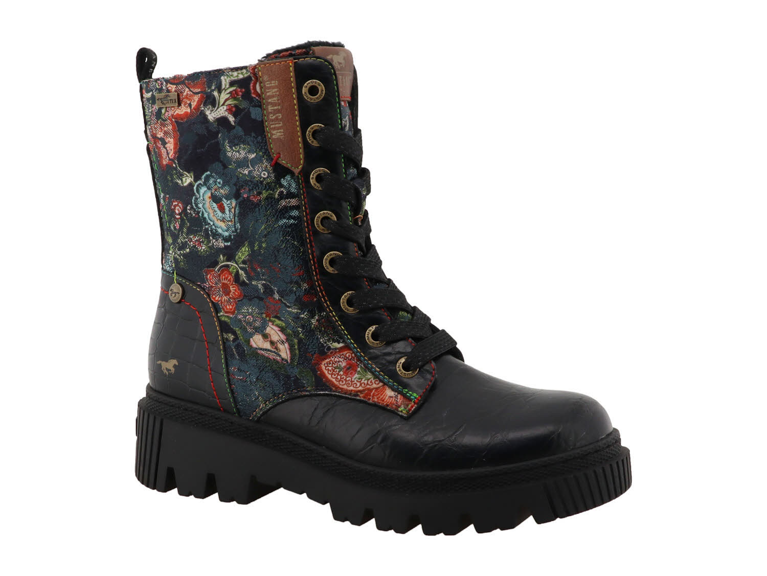 Mustang Damen Stiefelette Kurzstiefel schwarz-blumenprint