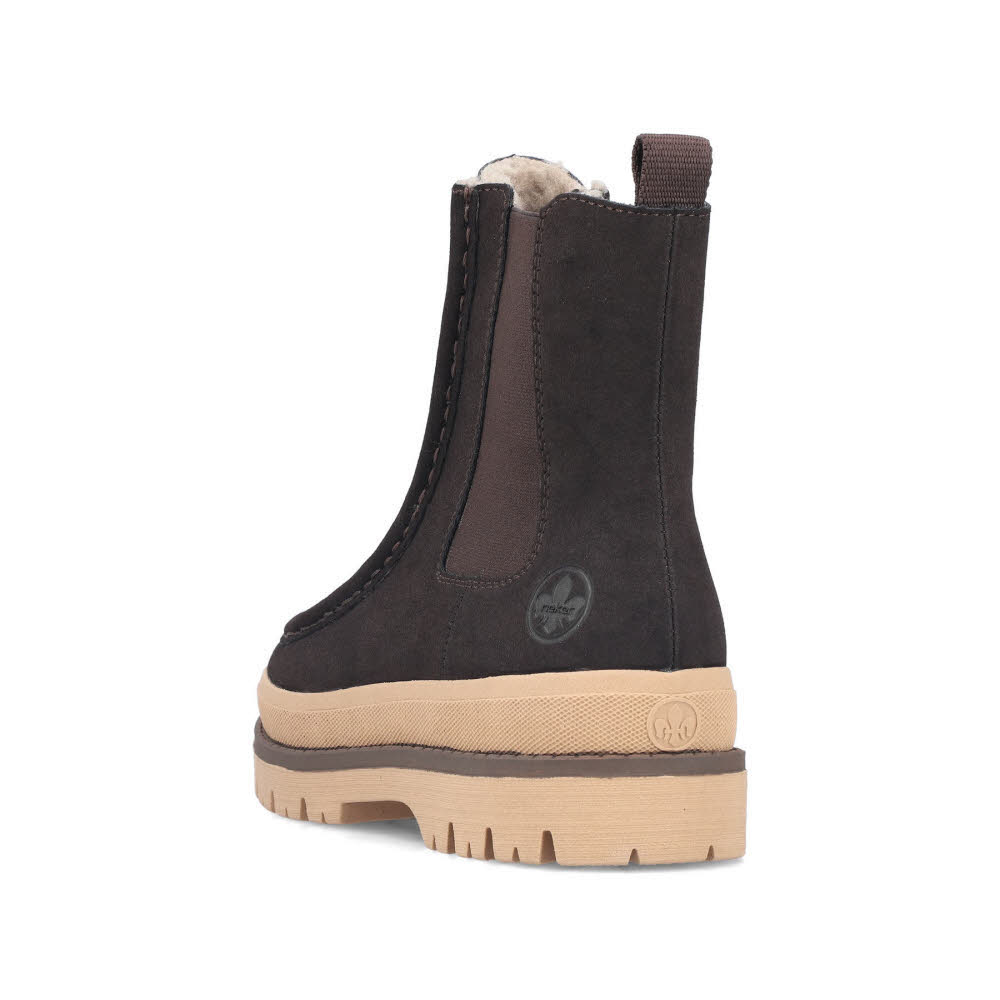 Rieker Chelsea Boots Damen Stiefelette Kurzstiefel Slipper gefüttert nougat/leinen