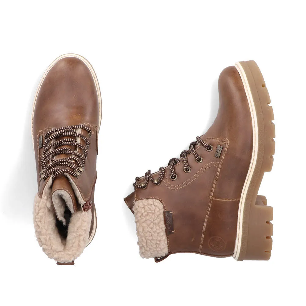 Rieker Damen Schnürstiefel Freizeitstiefel Stiefelette gefüttert braun