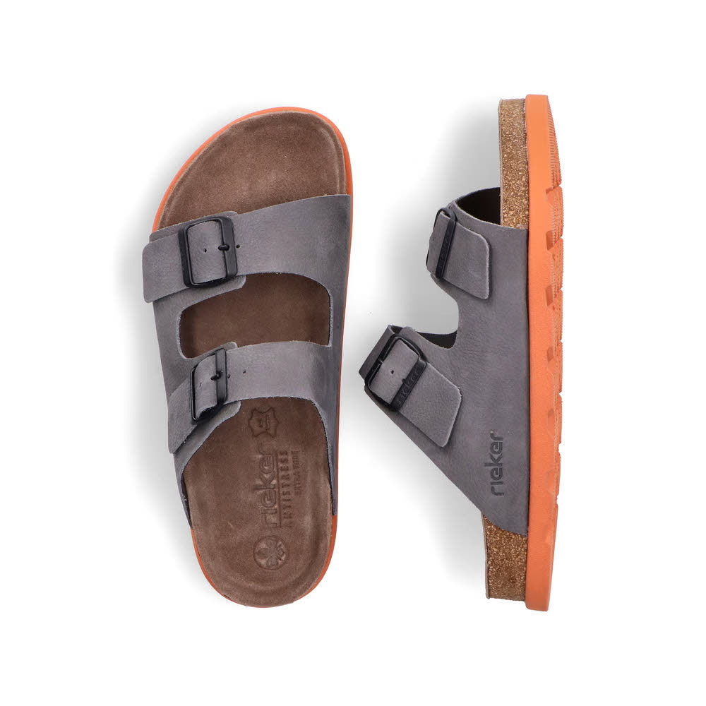 Rieker FSK Herren  Pantoletten grau/orange