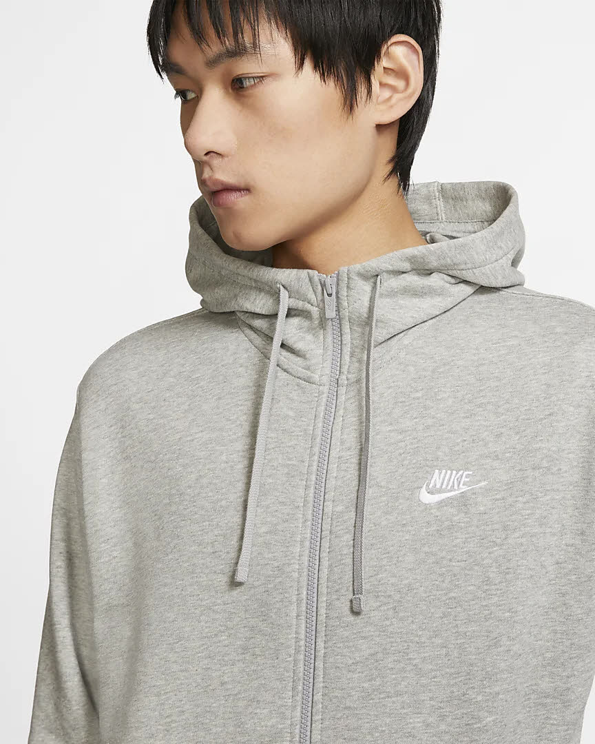 Nike M NSW CLUB HOODIE FZ FT Herren Sweatjacke Kapuzenjacke Sportweste grau NEU
