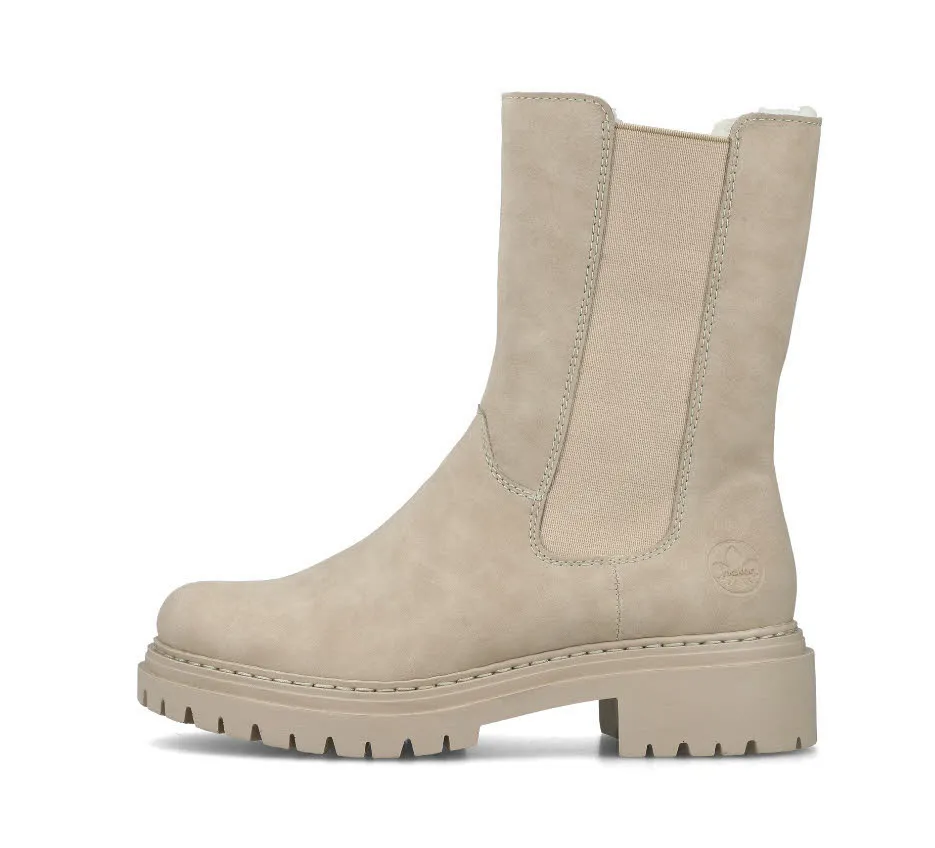 Rieker Damen Chelsea Boots Stiefeletten Slipper gefüttert hellbeige