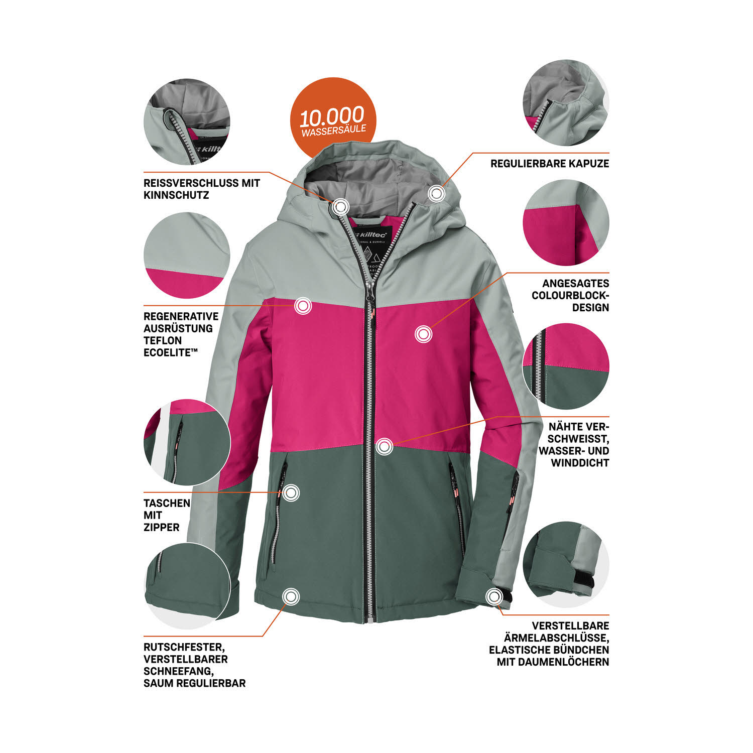 Killtec KSW 198 GRLS SKI JCKT Mädchen Skijacke Winterjacke sanftes salbei