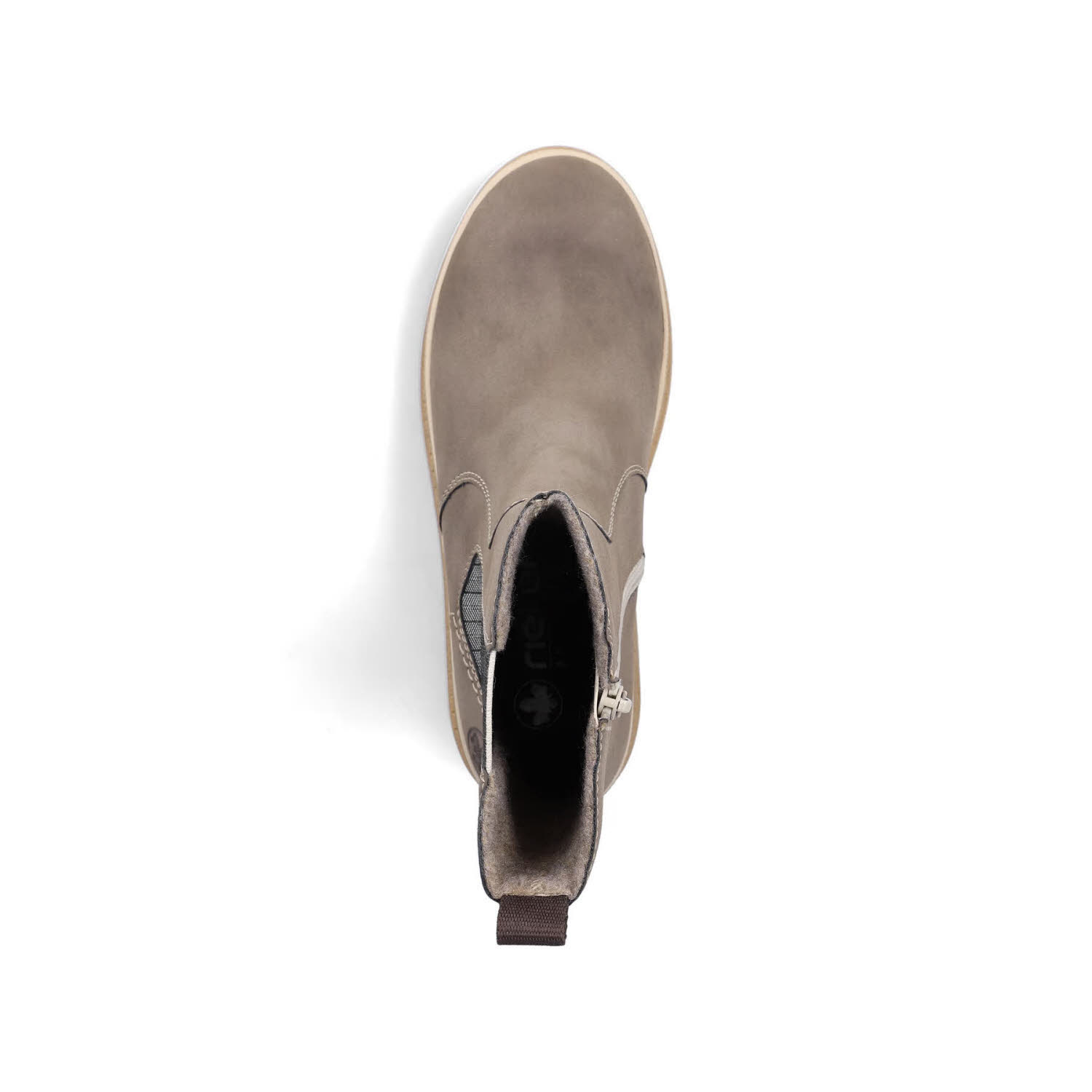 Rieker Chelsea Boots Damen Stiefelette Slipper Kurzstiefel Freizeitstiefel gefüttert mushroom/leinen