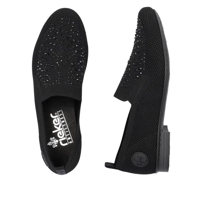 Rieker Damen Slipper Modeschuhe schwarz