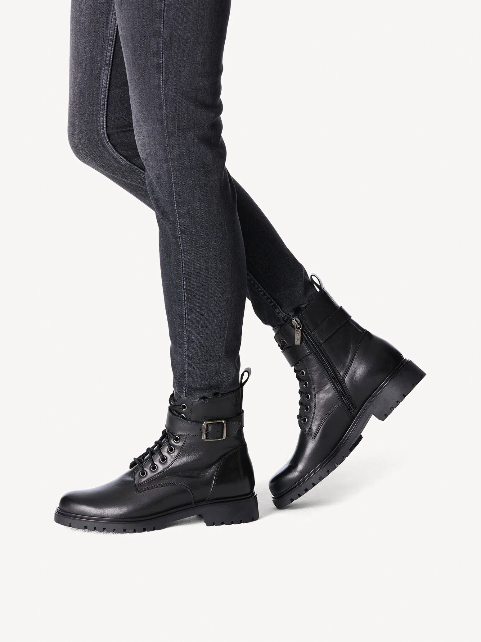 Tamaris Damen Boots Stiefelette Schnürer Leder schwarz