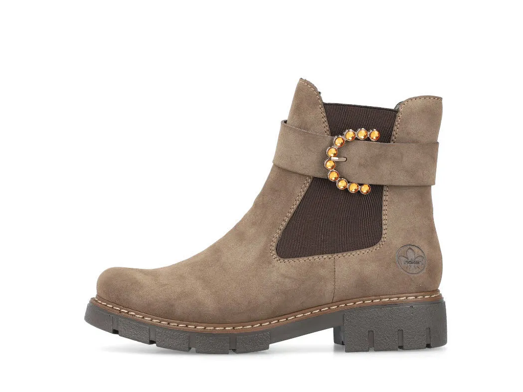 Rieker Damen Chelsea Boots Stiefeletten Slipper beigebraun