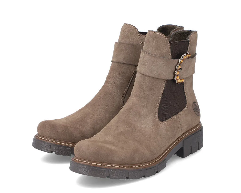 Rieker Damen Chelsea Boots Stiefeletten Slipper beigebraun