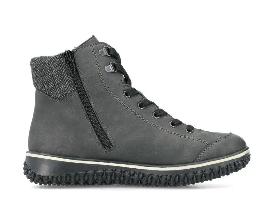 Rieker Damen Stiefelette Schnürer Schnürstiefel gefüttert carbongrau