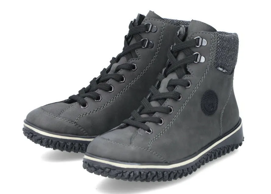 Rieker Damen Stiefelette Schnürer Schnürstiefel gefüttert carbongrau