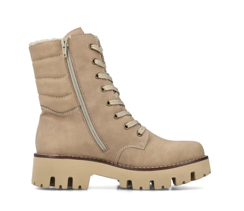 Rieker Damen Stiefelette Schnürer gefüttert Biker Boots braunbeige