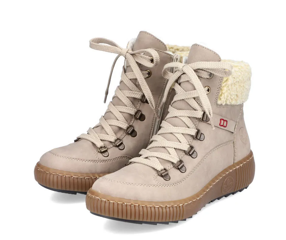 Rieker Damen Stiefelette Schnürer Schnürstiefel gefüttert braunbeige