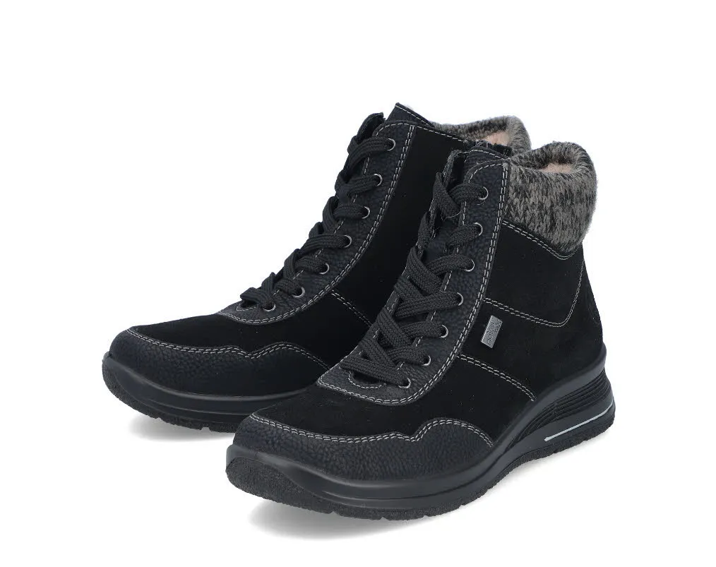 Rieker Damen Stiefelette Schnürer gefüttert Schnürstiefel urbanschwarz