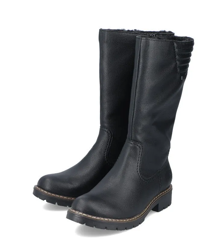 Rieker Damen Stiefel Hochschaftstiefel Slipper gefüttert schwarz