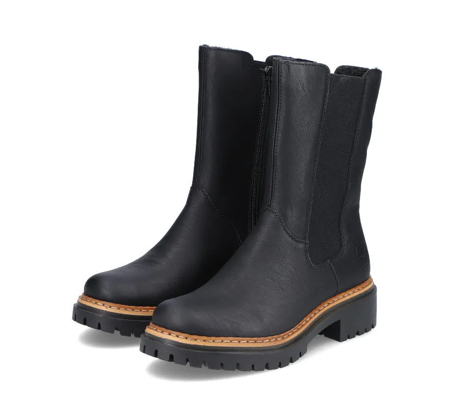 Rieker Damen Chelsea Boots Stiefeletten Slipper gefüttert nachtschwarz
