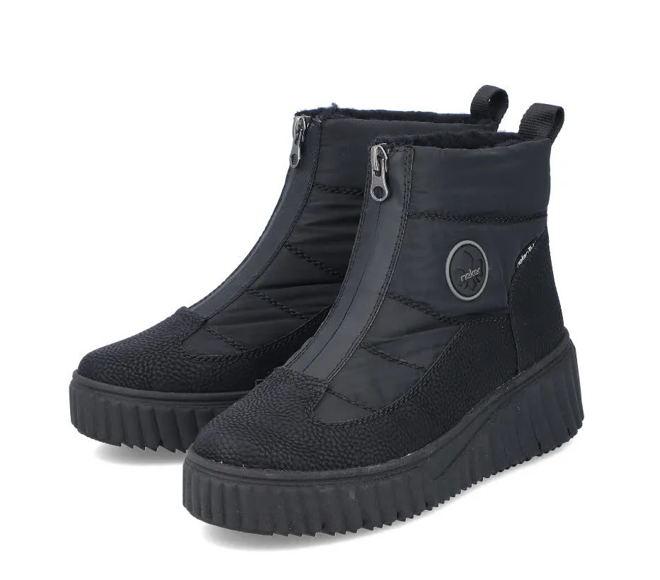 Rieker Damen Stiefelette Slipper gefüttert Kurzstiefel asphaltschwarz