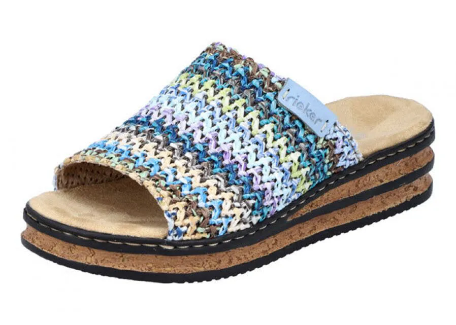 Rieker Damen Sandalen Pantoletten multi-himmelblau NEU