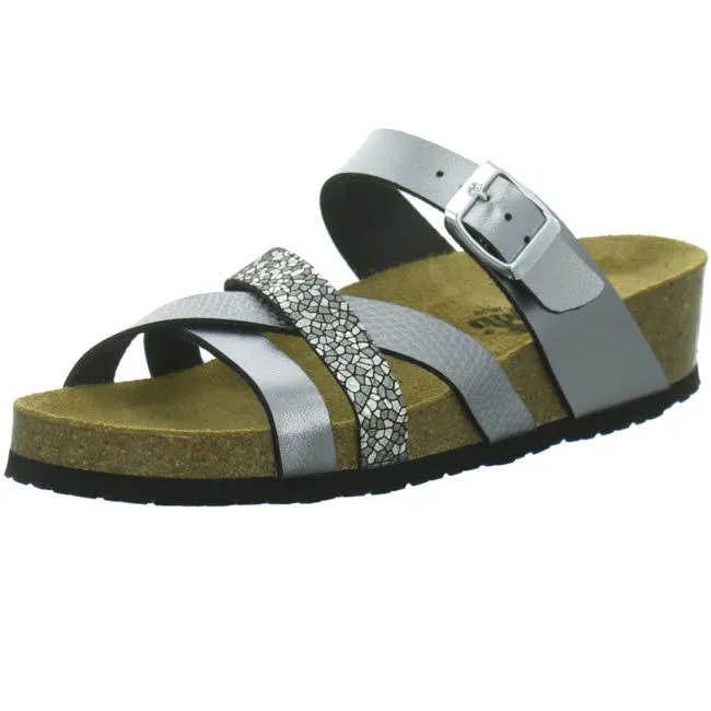 Longo Pantolette Tieffußbett mit Absatz silber Damen NEU