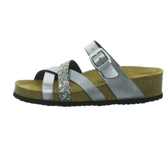 Longo Pantolette Tieffußbett mit Absatz silber Damen NEU