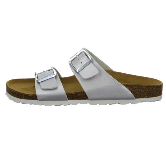 Longo Tieffußbett Pantolette Hausschuh Damen silber NEU