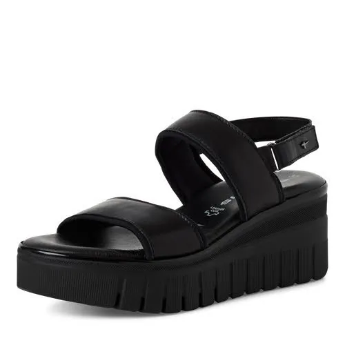 Tamaris Damen Sandalen Keilsandalette Plateausandalette schwarz