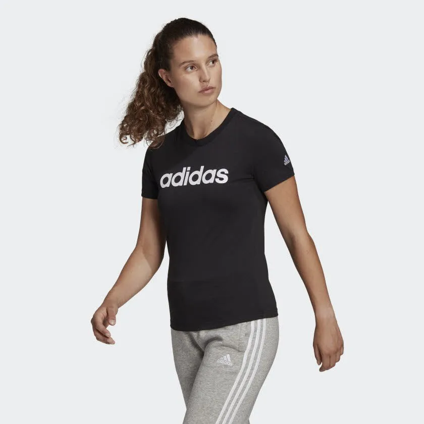 adidas DA W LIN T Essentials Slim Logo T-Shirt Freizeit Sport Damen schwarz NEU