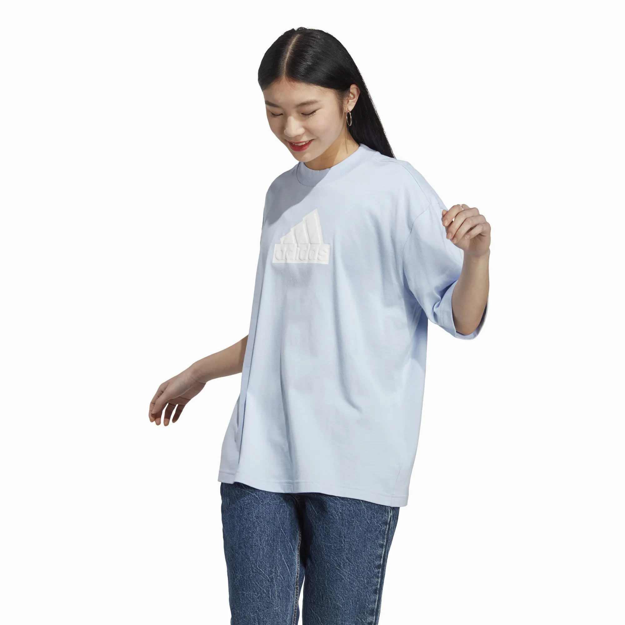 adidas Future Icons Badge of Sport Boyfriend Damen T-Shirt Baumwollshirt blau