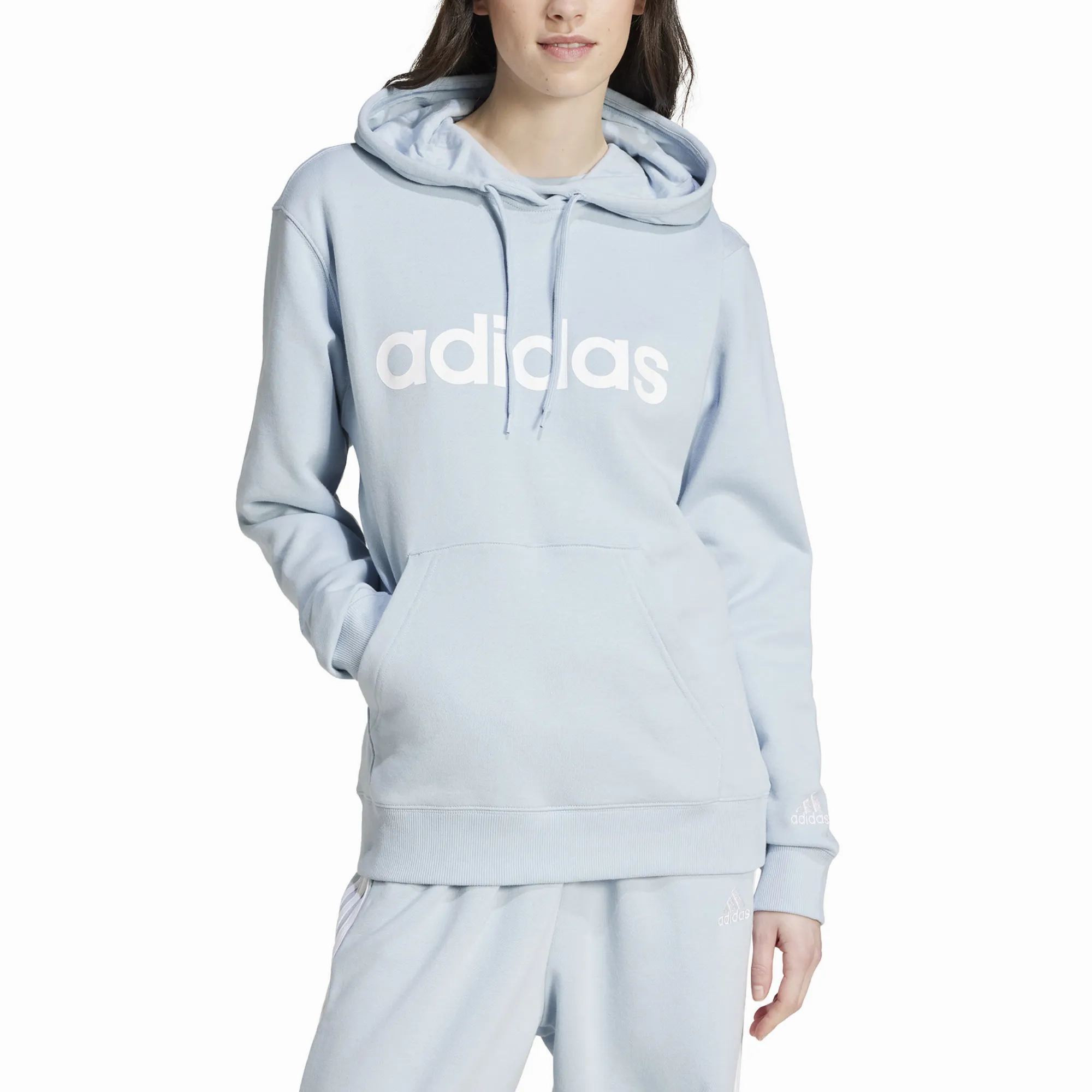 adidas Essentials Linear Hoodie Kapuzenpullover Damen hellblau