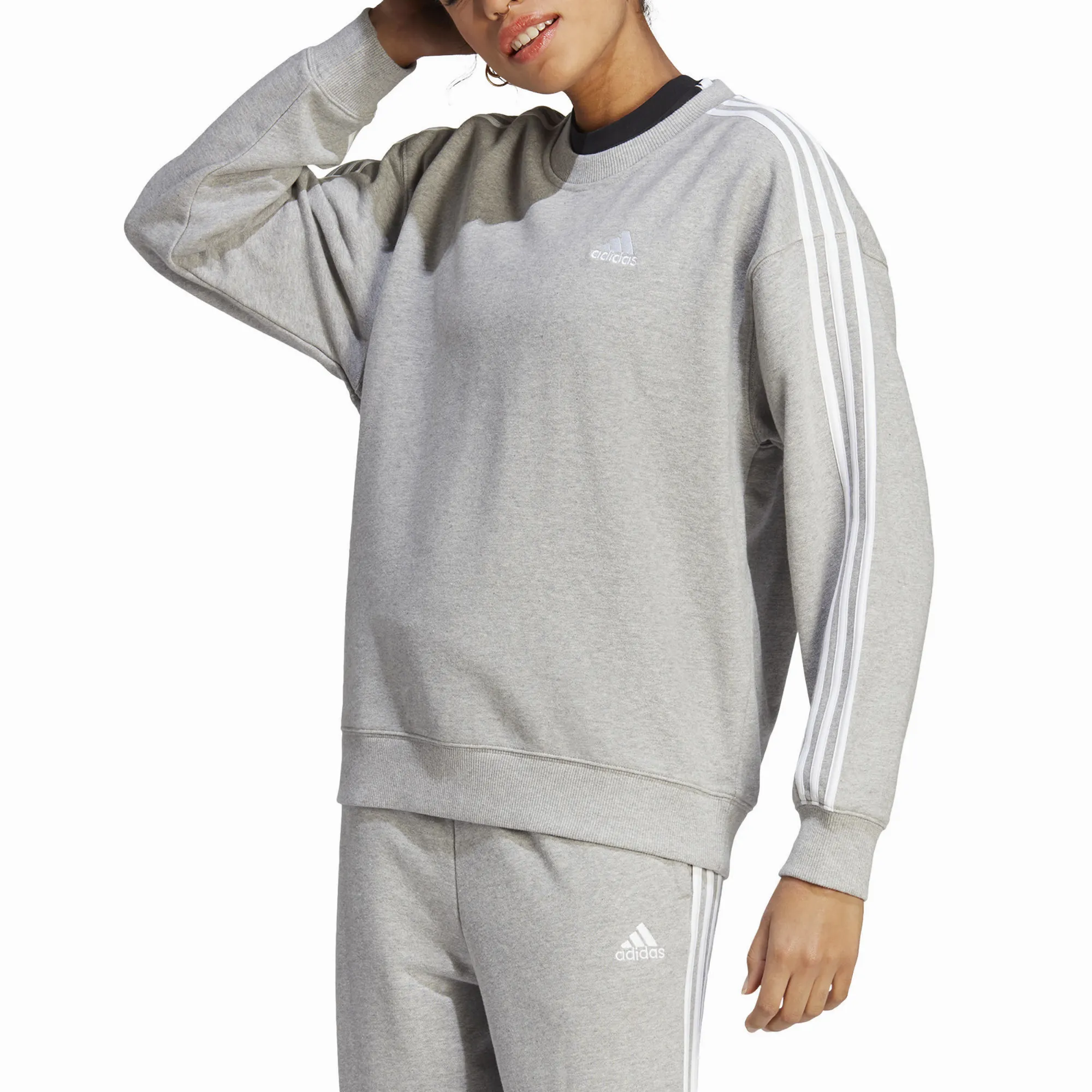 adidas Essentials 3-Streifen Damen Sweatshirt Pullover mgreyh/white NEU