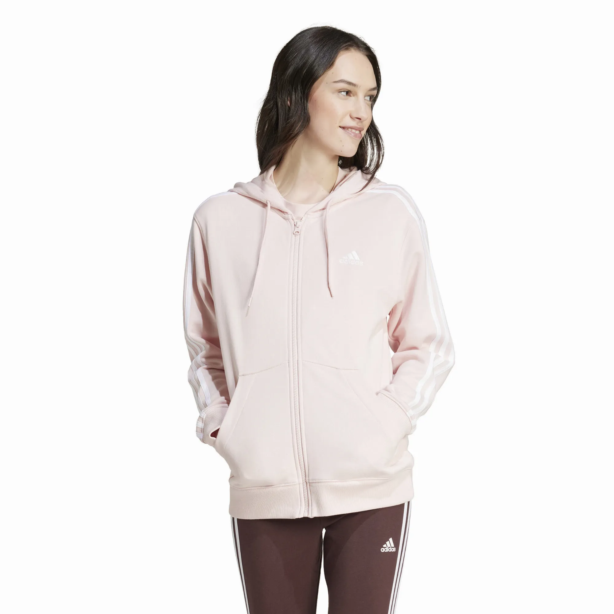 adidas Essentials 3-Streifen French Terry Regular Sweatjacke Kapuzenjacke Damen rosa