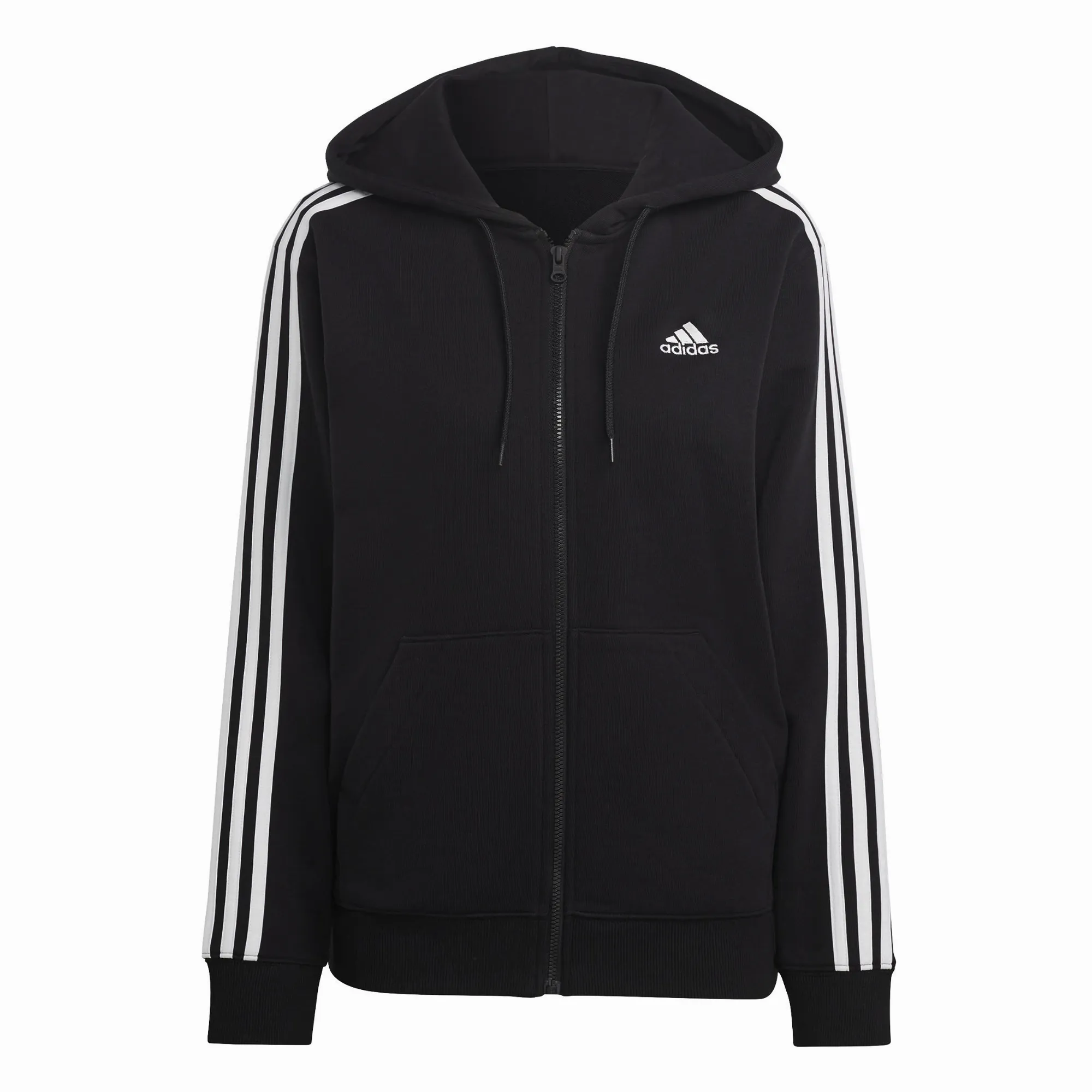 adidas Essentials 3-Streifen French Terry Regular Sweatjacke Kapuzenjacke Damen schwarz