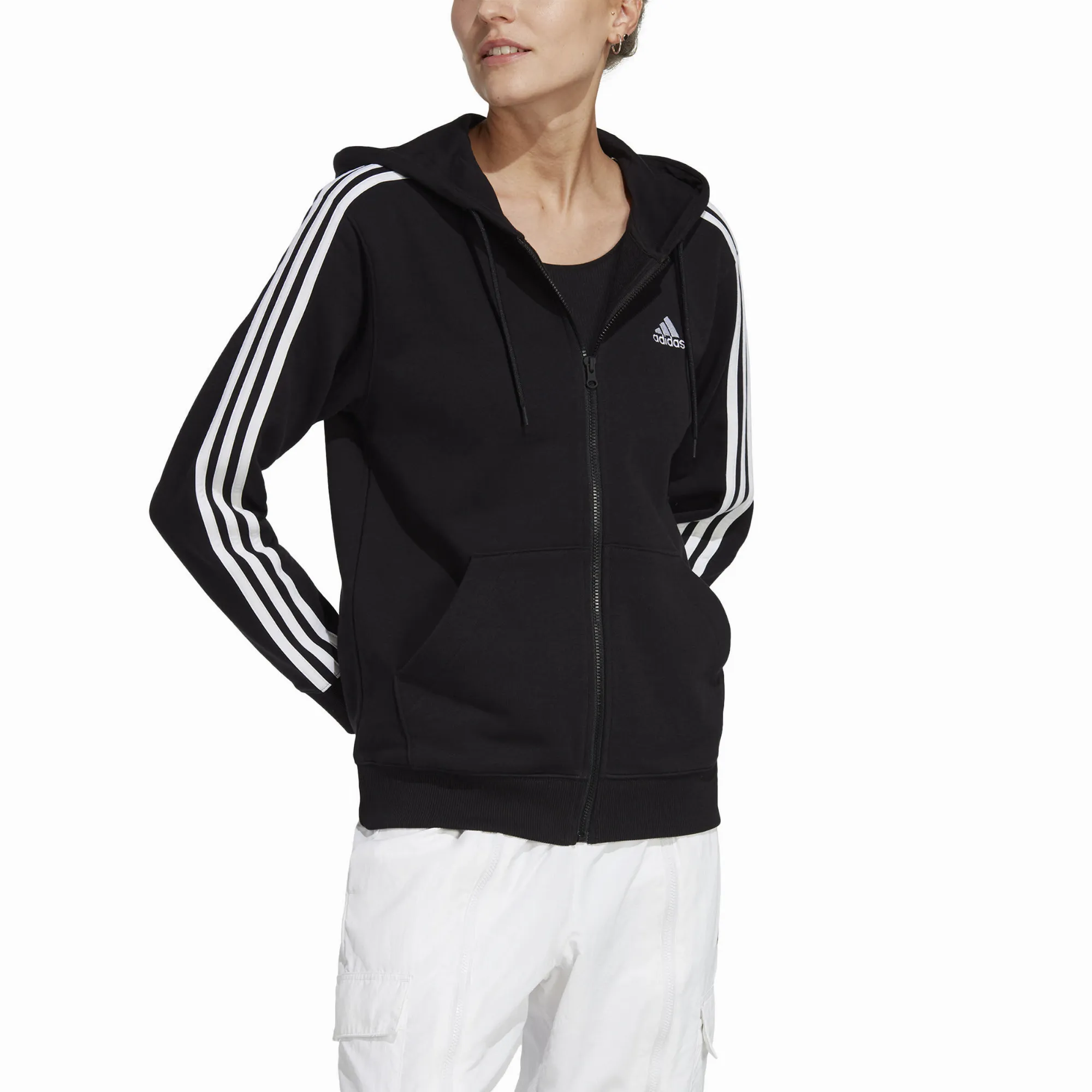 adidas Essentials 3-Streifen French Terry Regular Sweatjacke Kapuzenjacke Damen schwarz