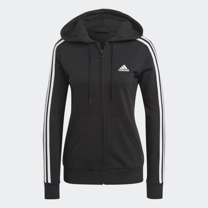 adidas DA W 3S FT FZ HD Damen Essentials Kapuzenjacke Trainingsweste schwarz NEU