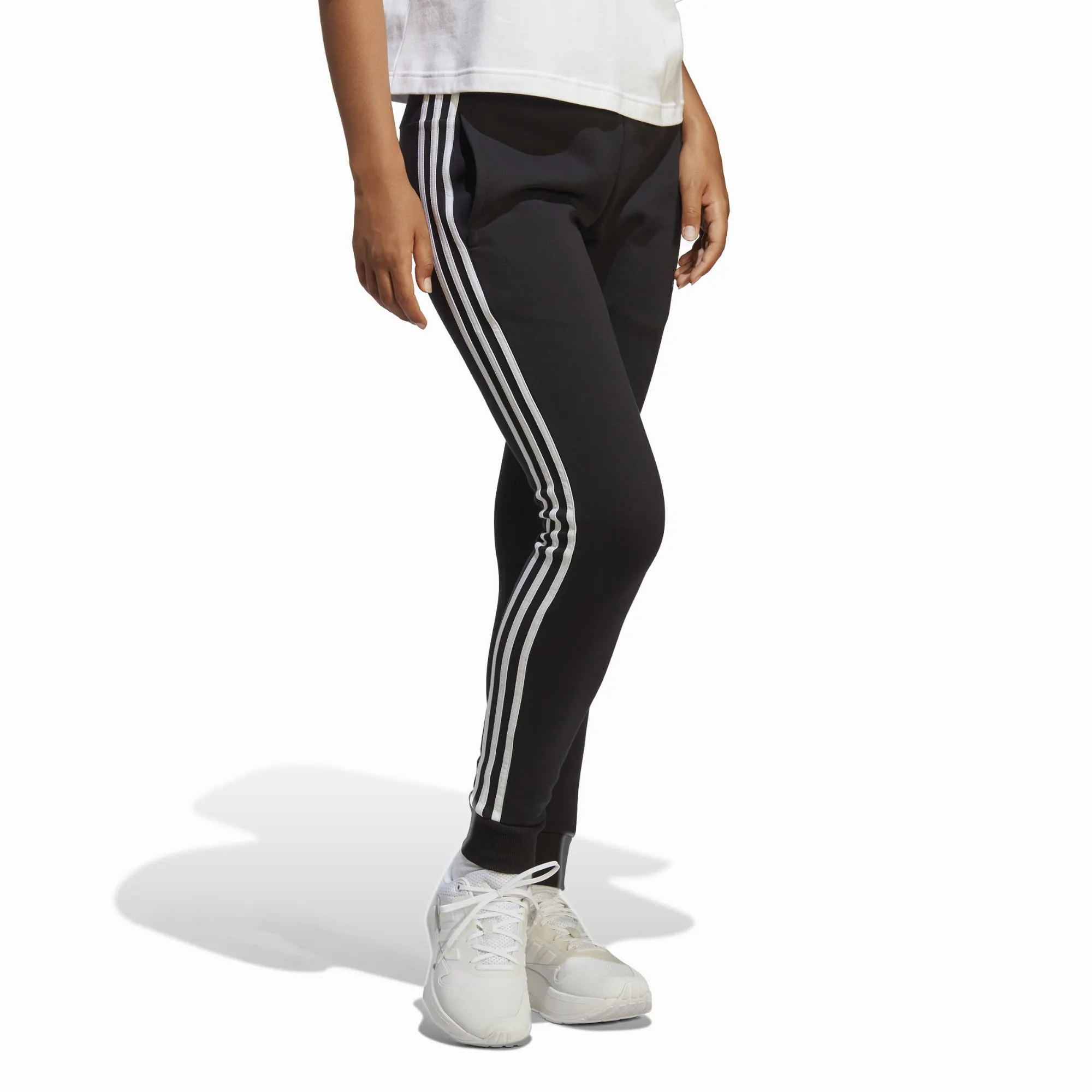 adidas Essentials 3 Streifen Cuffed Hose Damen Jogginghose Freizeithose French Terry schwarz