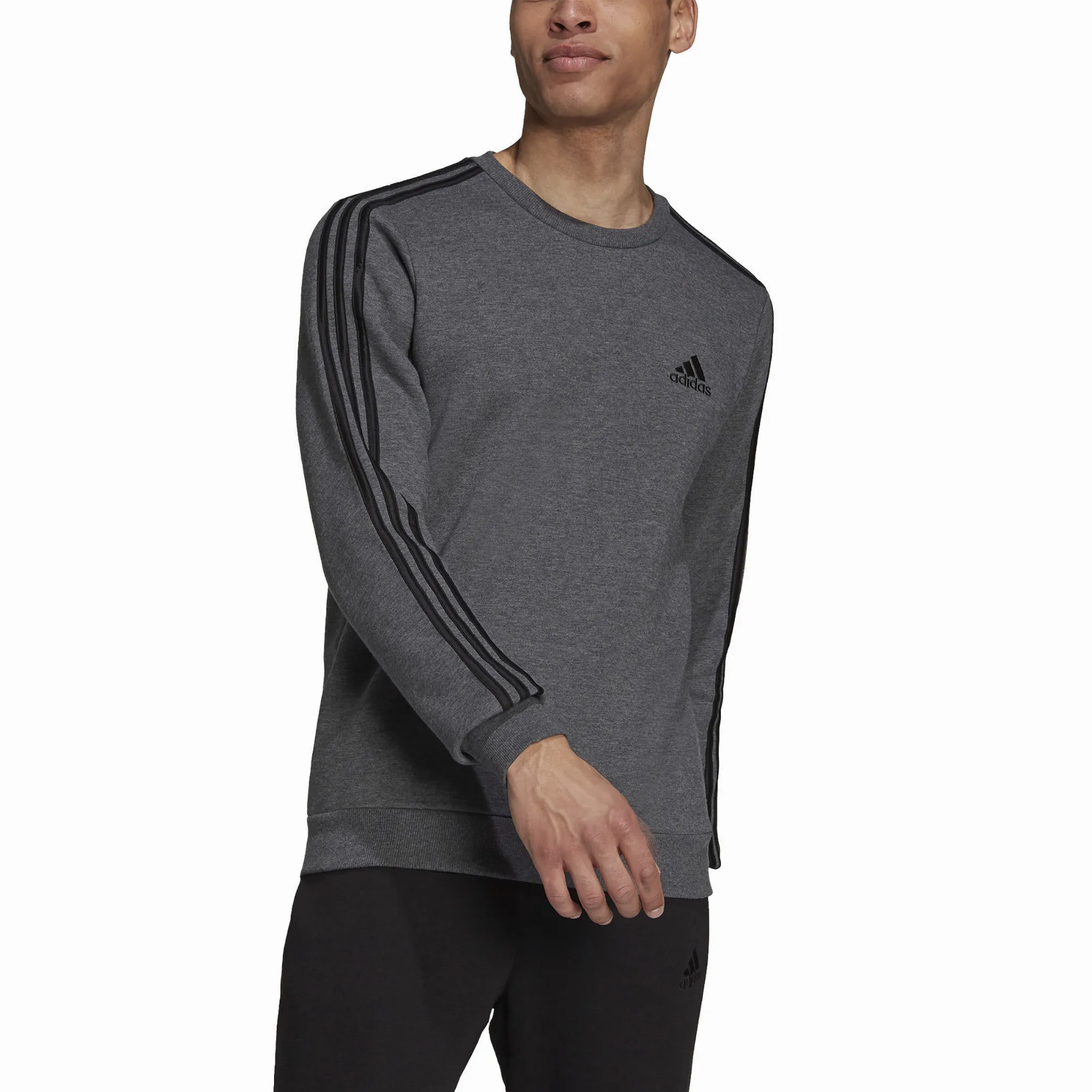 adidas sportswear Essentials Fleece 3S Sweater Herren Sweatshirt Pullover Grau Schwarz