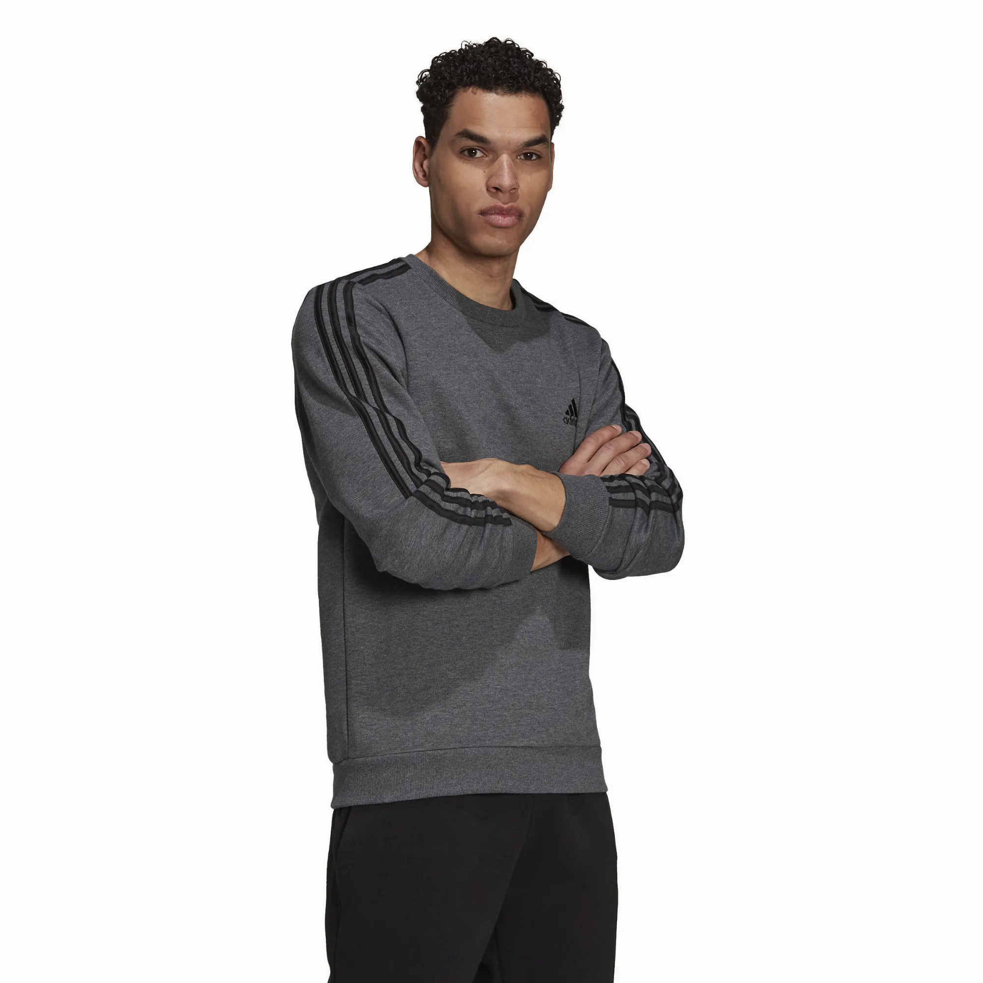 adidas sportswear Essentials Fleece 3S Sweater Herren Sweatshirt Pullover Grau Schwarz
