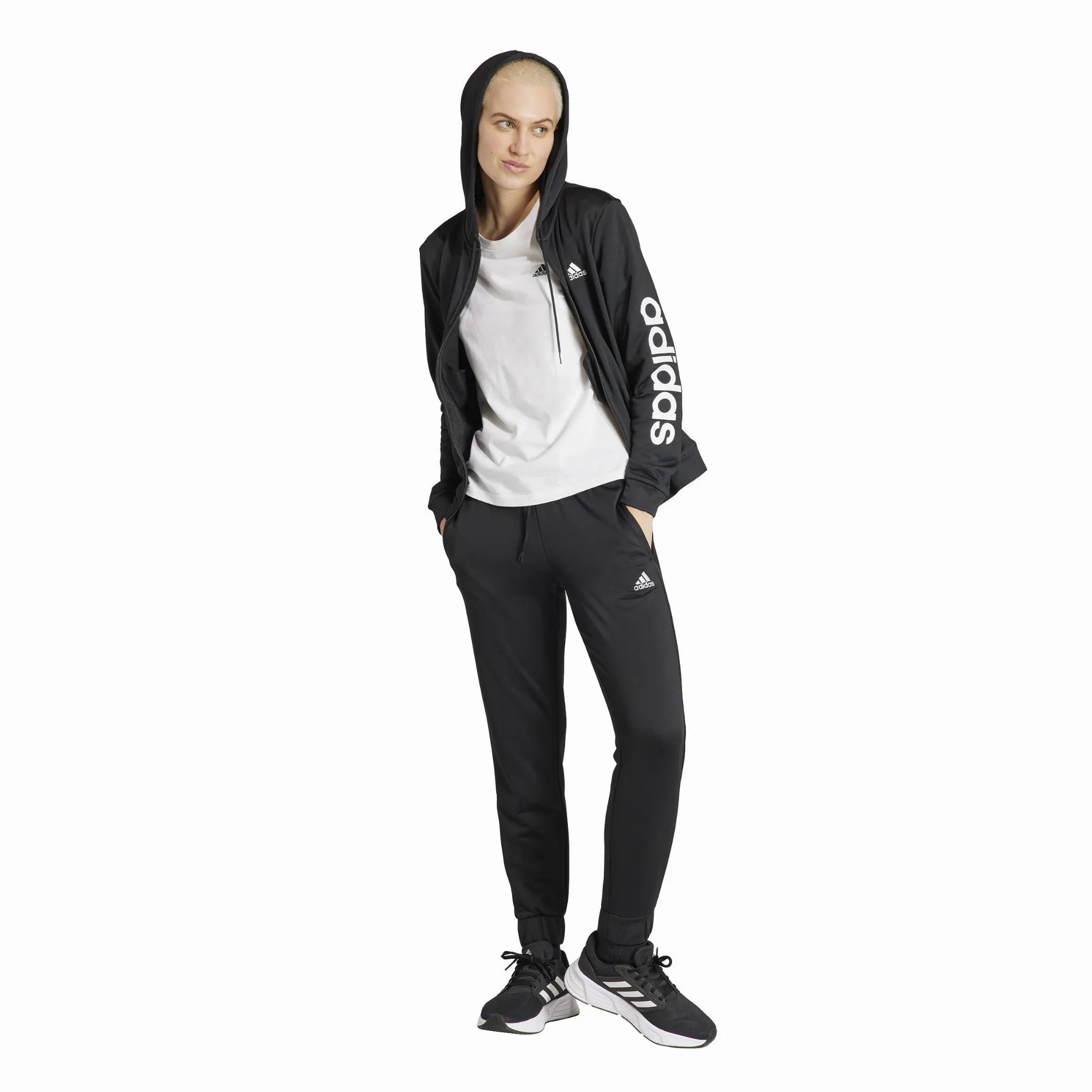 adidas Linear Damen Trainingsanzug Jogginganzug schwarz
