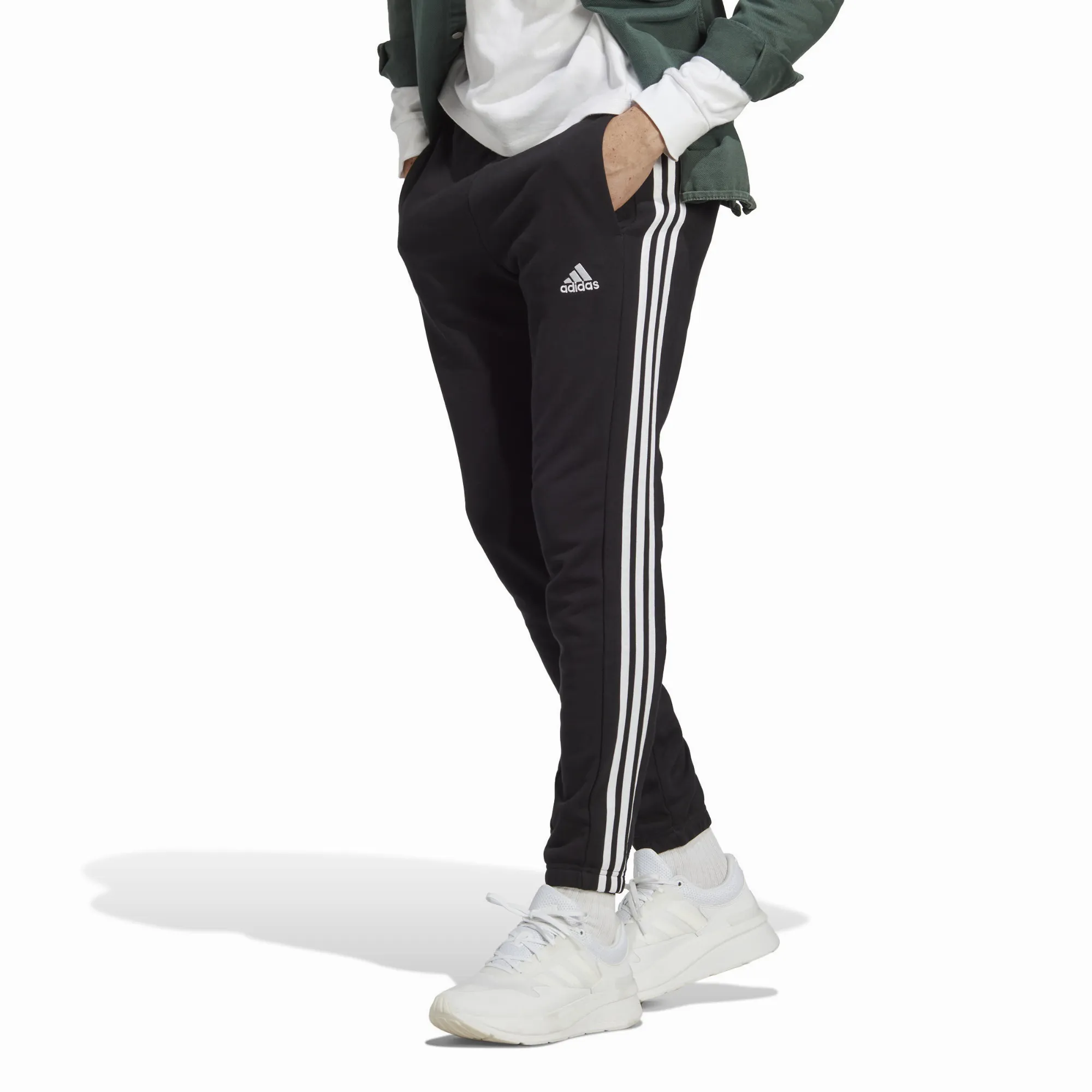 adidas Essentials French Terry Tapered Elastic Cuff 3-Streifen Herren Jogginghose Sporthose schwarz