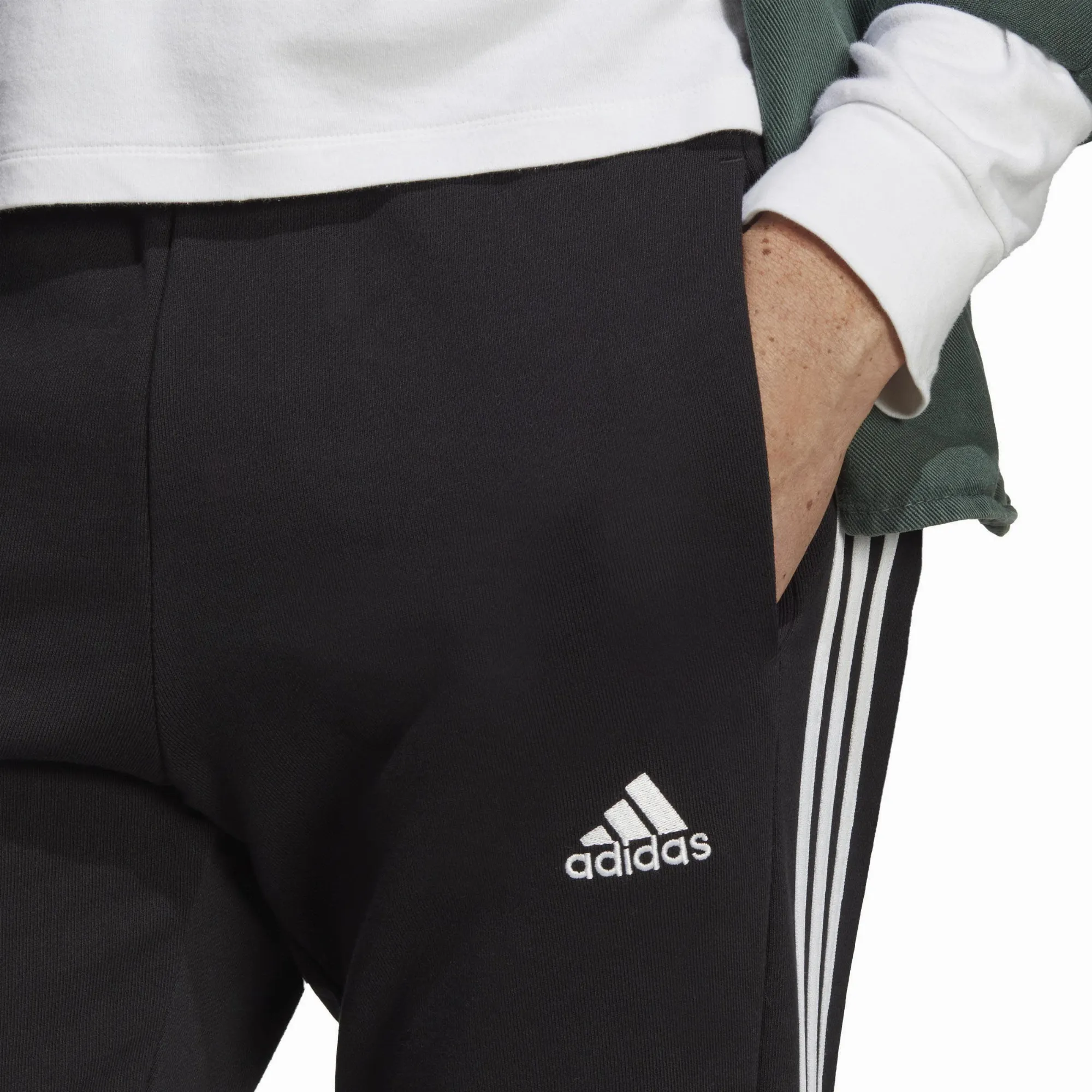 adidas Essentials French Terry Tapered Elastic Cuff 3-Streifen Herren Jogginghose Sporthose schwarz